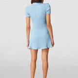 2025 Spring/Summer New Polo Neck Short Sleeve Knitted Dress Y2K Fashion Commuter Elastic Slim Fit Multi Pocket Wrapped Hip Skirt
