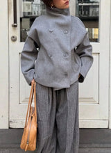Women's Autumn and Winter New Jacket, Elegant Temperament, Stand Collar, Double-Breasted, Short Loose Wool Coat