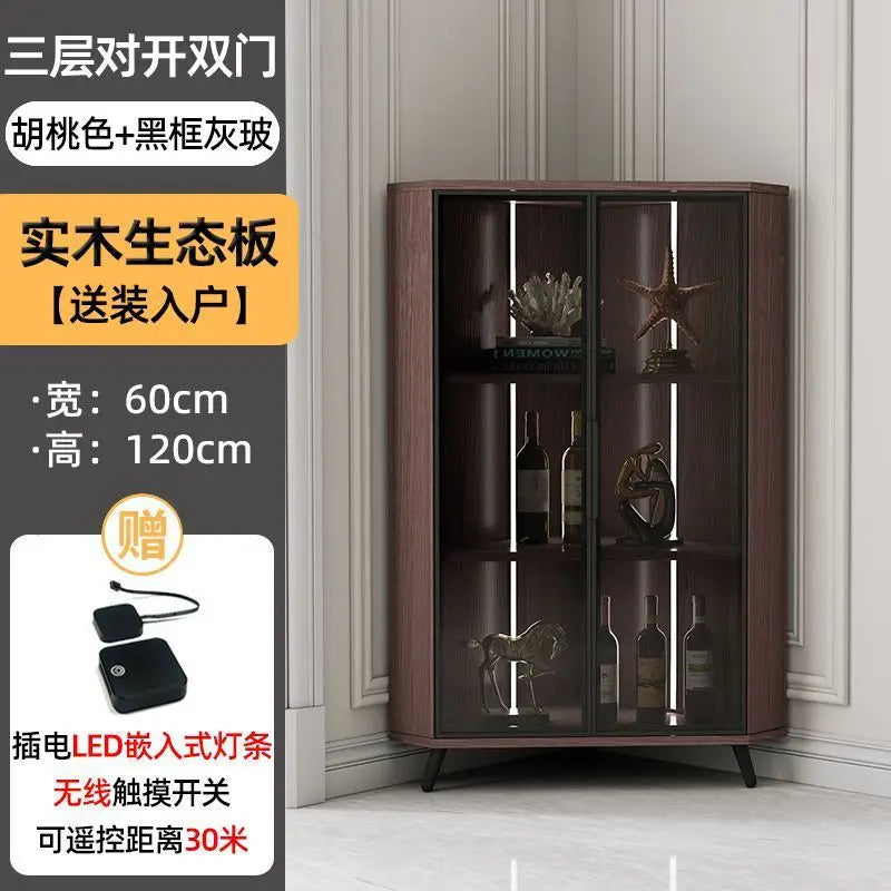 Corner Cabinet with Light Solid Wood Living Room Corner Corner Cabinet Display Bookcase Storage Triangle Cabinet Dining