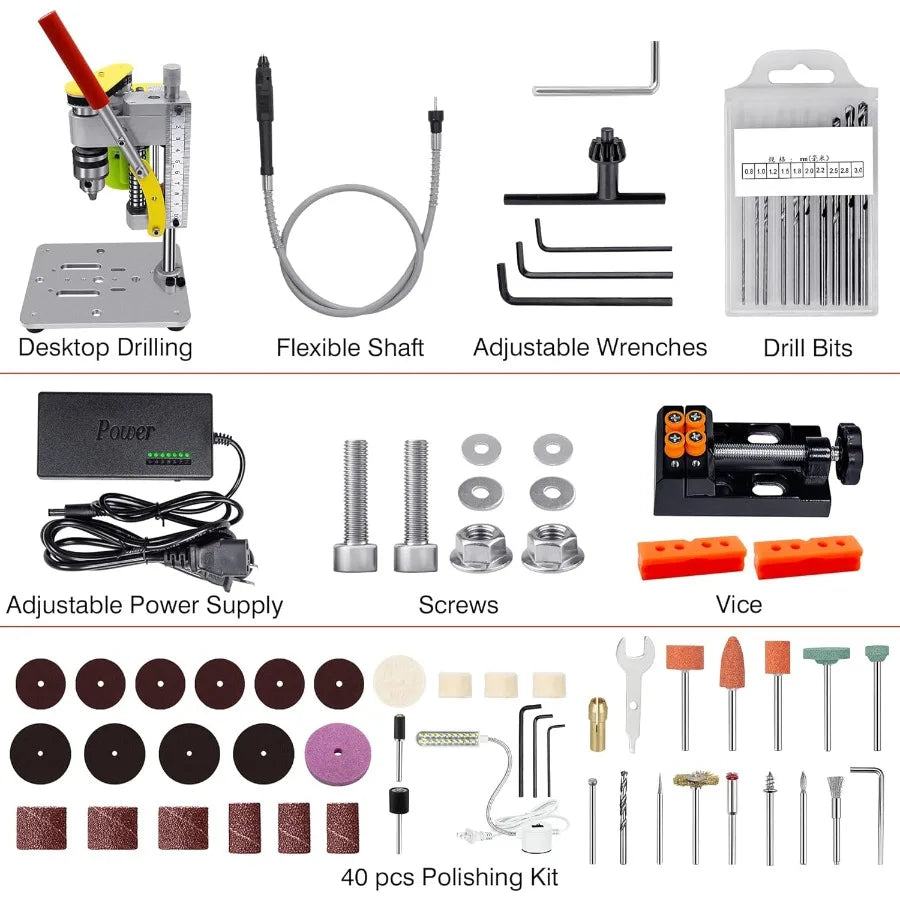 Mini Drill Press Benchtop Drill Press Portable Electric Drilling Machine with Rotary Tool Flex Shaft Attachment B10 Chuck Drill