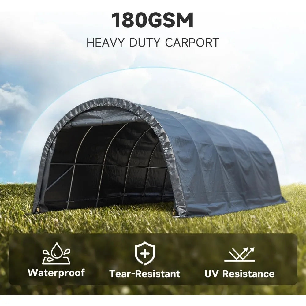 12 X 24 Ft Heavy-duty Carport, Portable Garage with Reinforced All-steel Frame and Domed Roof, Outdoor Waterproof Storage Shed