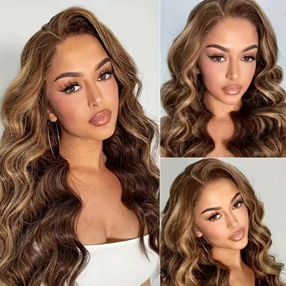 Body Wave Human Hair Wigs Highlight 4/27 HD Transparent Lace Frontal Wig 13x6 13x4 Human Hair For Women Preplucked Brazilian Wig