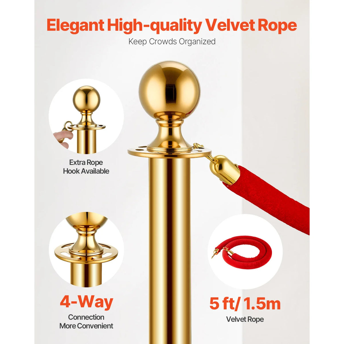 SucceBuy Stanchions 4/6/8Pcs Stainless Steel Post with Fillable Base Red Velvet Ropes & Posts Crowd Control Barriers Stanchions