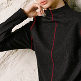 TOYOUTH Women T Shirt 2026 Winter New Mock Neck Rib Color Block Slim Fit Long Sleeve Top
