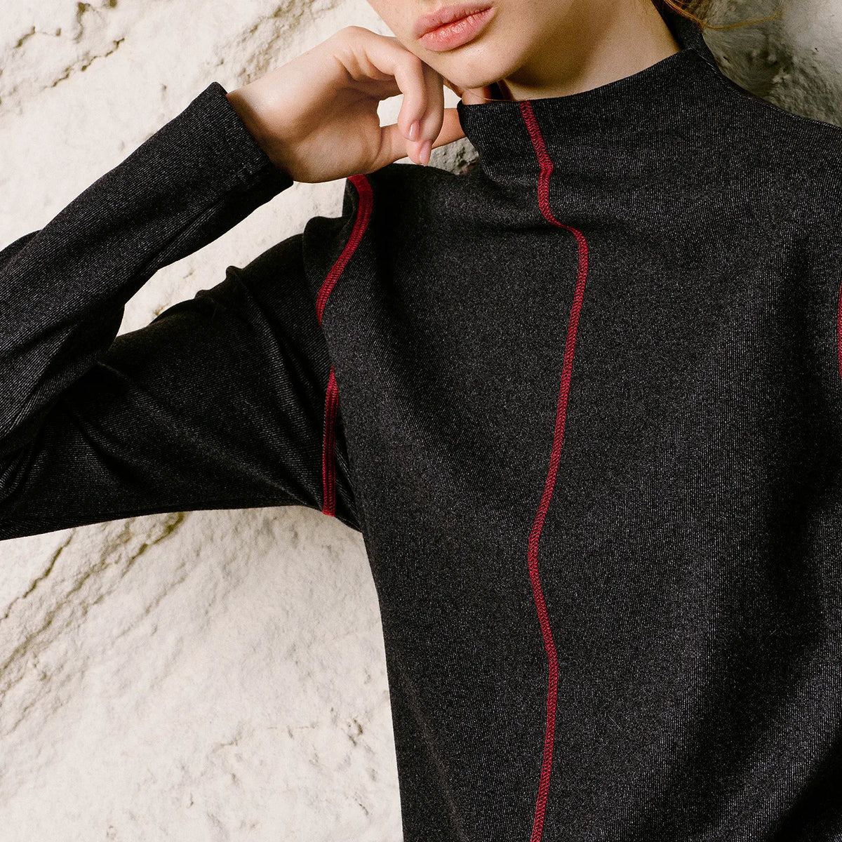 TOYOUTH Women T Shirt 2026 Winter New Mock Neck Rib Color Block Slim Fit Long Sleeve Top