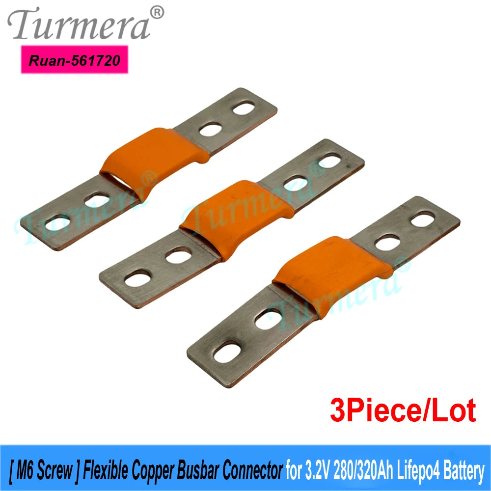 Turmera 24V 48V 12V Lifepo4 Battery Flexible Busbar Copper Connecter Hole to Hole 56mm 2mm 400A for 280Ah 320Ah Lifepo4 Battery