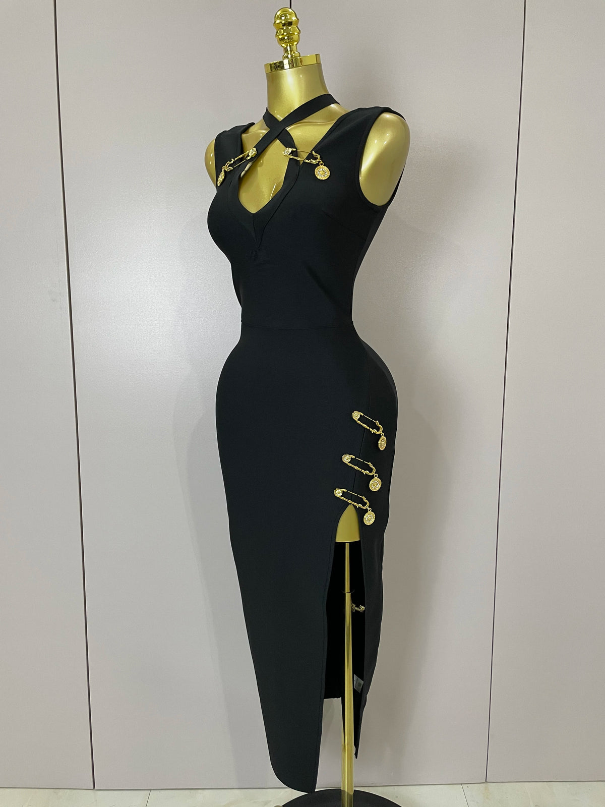2025 New Elegant Slimming Black Pin Wrap Sleeveless Long Dress Women Fashion Celebrity Evening Party Luxury Birthday Outfit