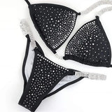 NPC IFBB Pro Competition Bikini Posing Suit for Women Rhinestone Connectors Scrunch Bikini