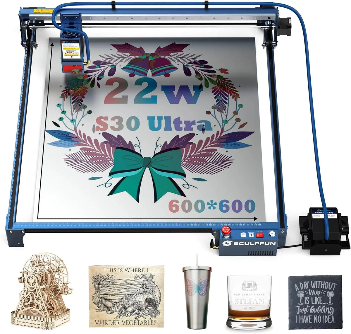 SCULPFUN S30 Ultra Laser Engraver with Air Assist 33W Output Laser Cutter 600x600mm Working Area Laser Engraver for Wood Metal