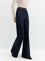 FSLE Slim Denim Jeans for Women New Autumn 2026 Style Mid-waisted Zipper Flared Pants Cotton Retro Solid Chic Streetwear