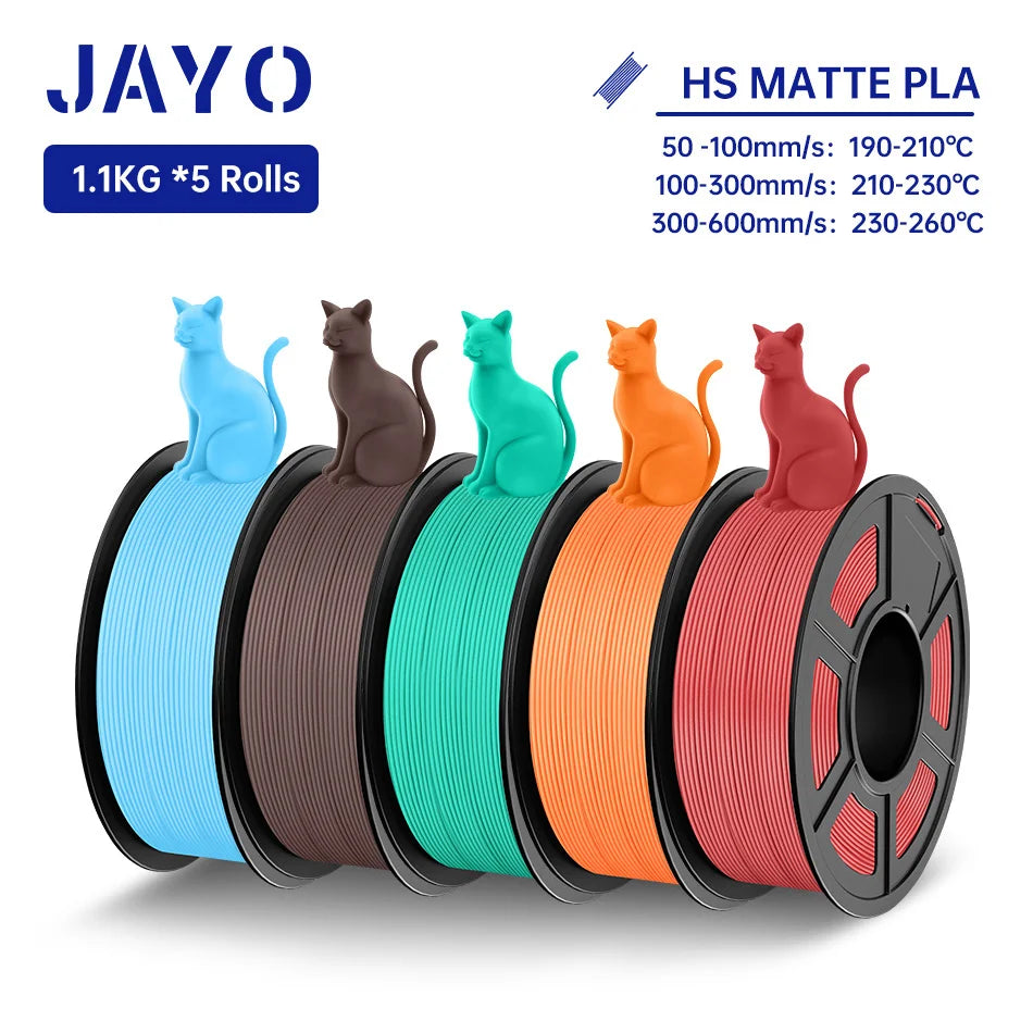 JAYO PLA Classic 3D Filament 1.75mm High Speed Matte PLA 3D Printer Filament Neatly Wound 3D Printing Materials 5Rolls/set