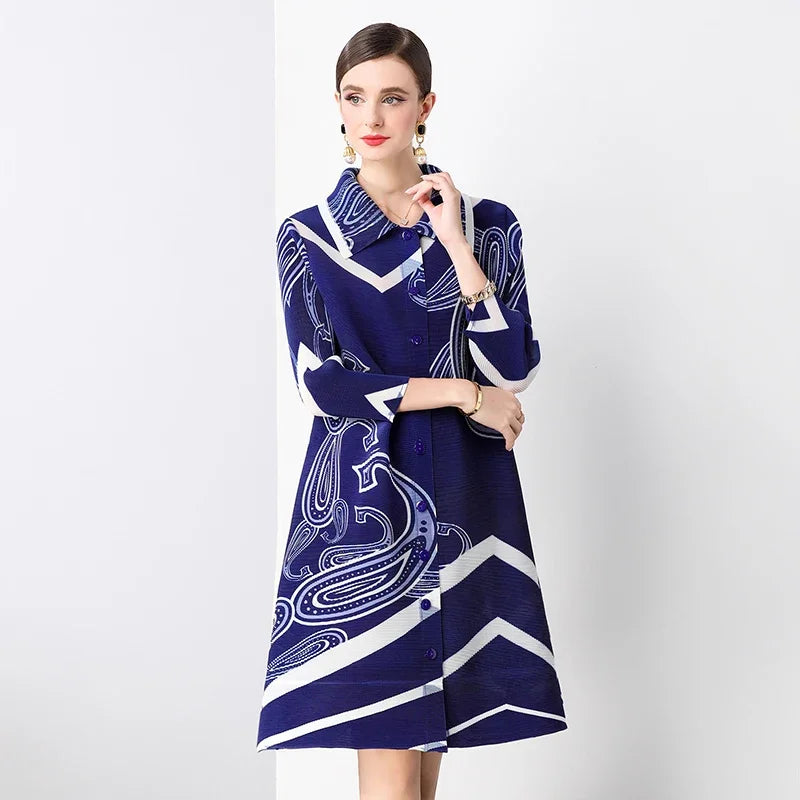 Miyake Pleated Dress Summer Fashion Loose Fit Long Sleeve Elegant Mid-Length Ideal for Covering Up and Relaxing Wear 2024