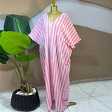 GLCMYAYA 2026 Fall Holiday Half Batwing Sleeve Striped Print Loose Long Dress Street Women Party Vestidos Maxi Dresses Vestidos