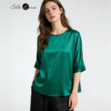 21MM 100% Natural Mulberry Silk Plain Satin Skin Friendly Round Neck Batwing Mid Sleeve Loose Simple Women's Casual T-shirt