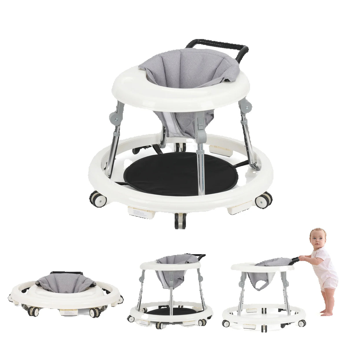 Kmaier Baby Walker, Walker for Babies, Anti‑Rollover Foldable 2‑in‑1 Infant Activity Walker with Rear Push Handle, Multi‑Height Adjustable Metal Support Legs, Removable Washable Seat & Anti‑Slip Wide Safety Base for Toddlers 6‑18 Months