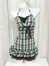Vintage Dresses 3Piece Set Y2k 2000s Woman Clothes Hot Sweet Harajuku Coat+Plaid Top+Mini Skirt Kawaii Japanese Sexy Summer Chic