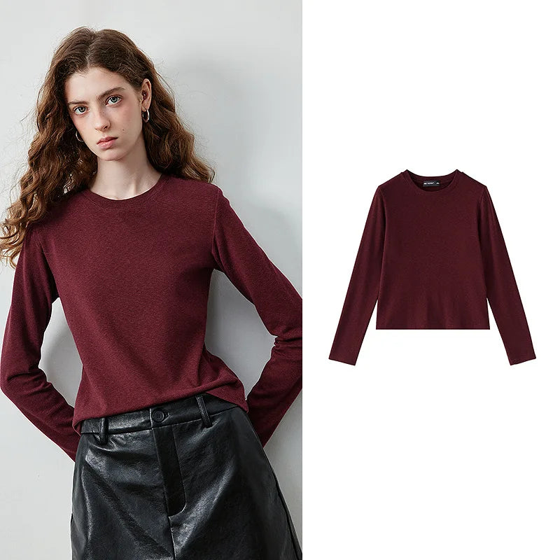TOYOUTH Women's Slub Cotton T Shirt 2026 Fall New Arrival Mousse Soft Crew Neck Multi Color Versatile Casual Layering Top