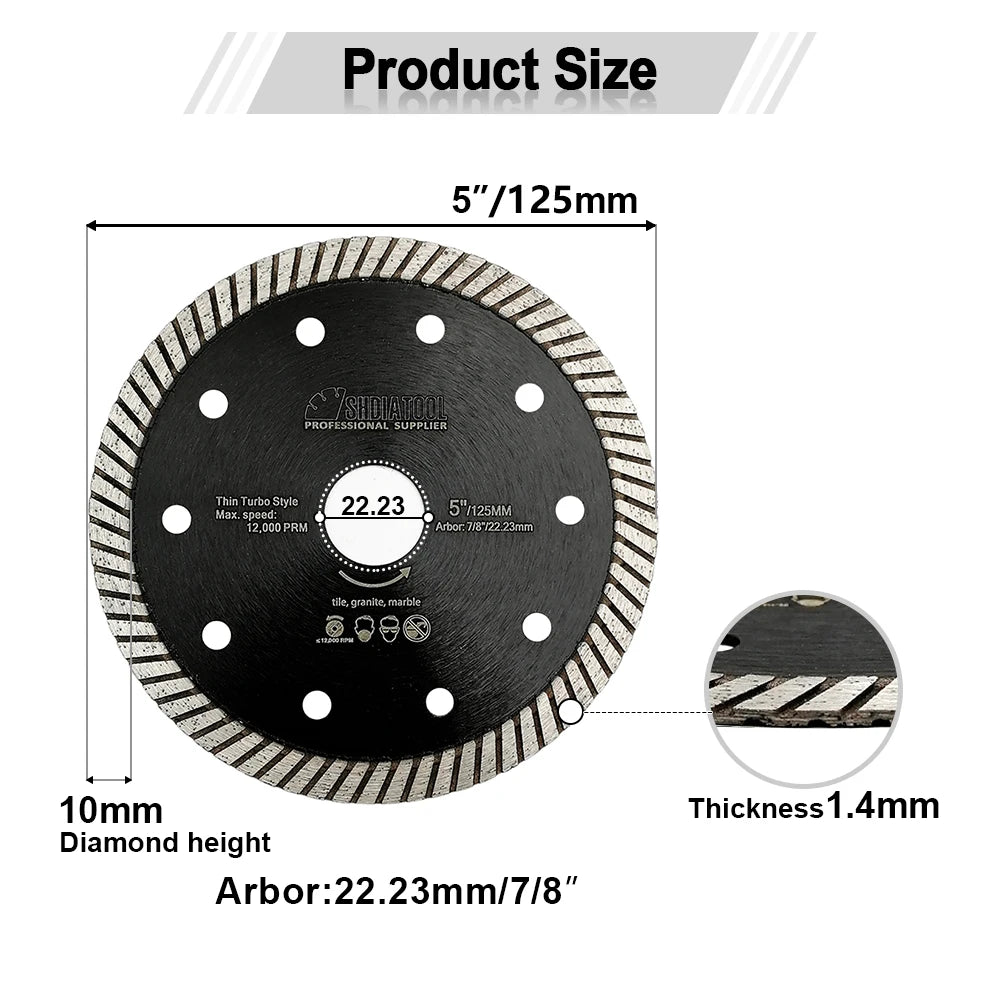 SHDIATOOL 10pcs Super-Thin Diamond Turbo Blades Cutting Ceramic Tile Granite Disc Saw Blade Cutter Marble Diameter 4" 4.5" 5"