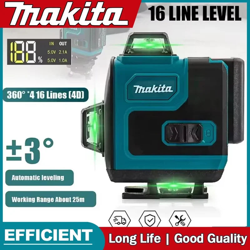 Makita High-Precision Green Light Laser Level 16-Line 360 Horizontal & Vertical Wall-Mounted Portable Tool for Precision Project