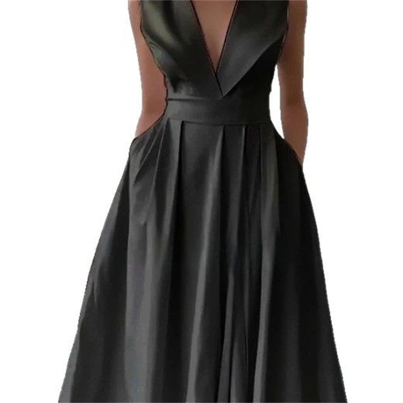 Women's Elegant Evening Cocktail Maxi Dresses 2025 High Waisted Deep V-Neck Sexy Dress For Woman Party Wedding Guest