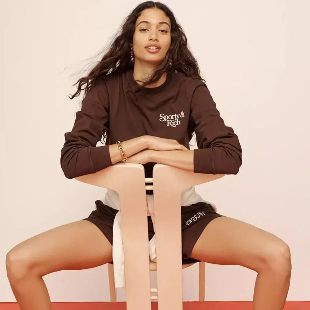 Sport Make You Health Letters Printing Cotton T Shirts Long Sleeve Loose Casual Retro Style Tees Ins Fashion 90's Women Shirts