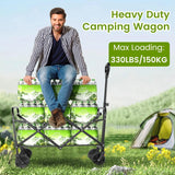 Heavy Duty Wagon Carts Foldable, Portable Wagons for Groceries, Beach Cart with All-Terrain Wheels  Drink Holders, Utility Wagon