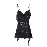 KONDALA Sexy Chic Women Dress Solid Cami Backless Sequined Tierred Mini Short Dress Fashion 2025 Fall Evening Club Party Dress