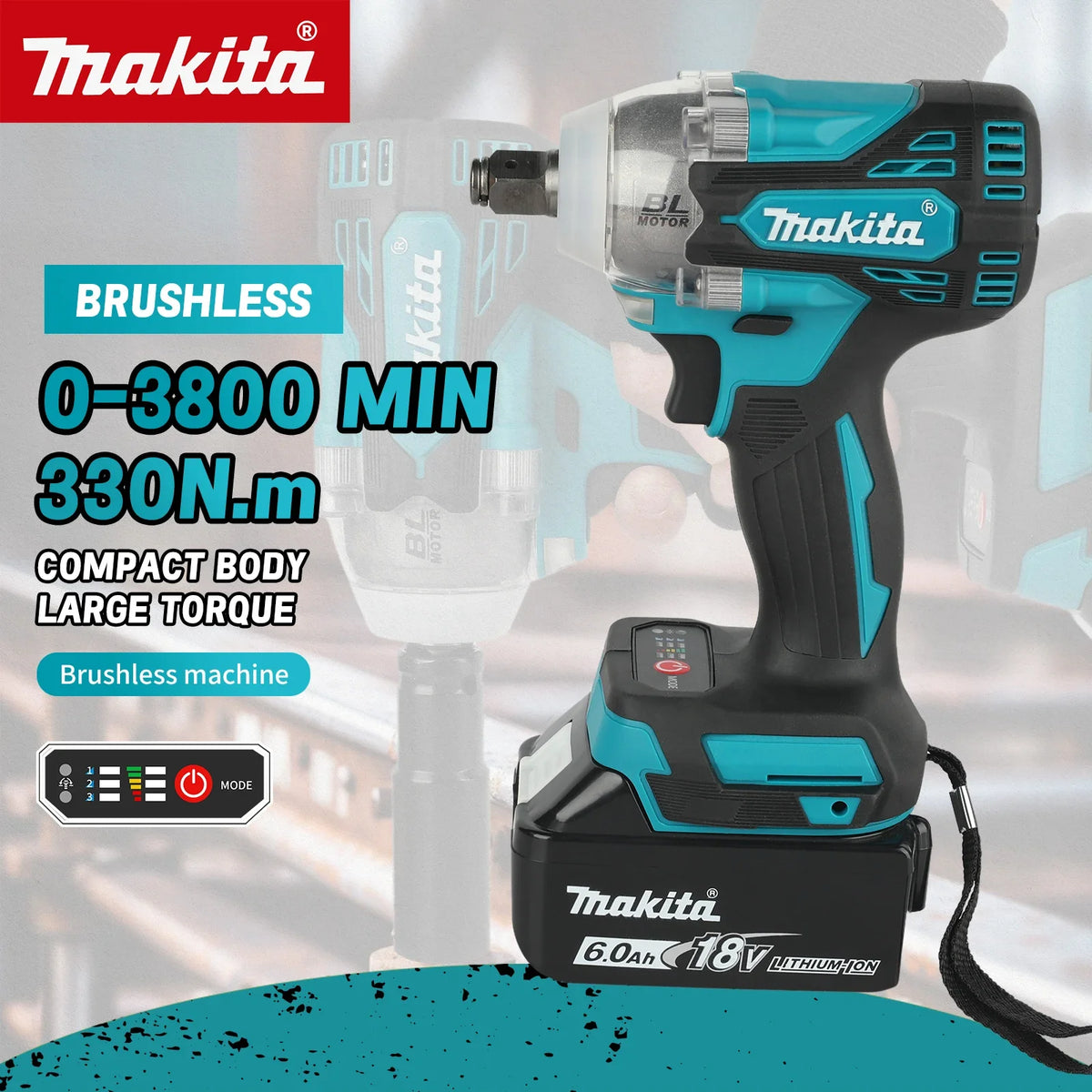 Makita DTW300 18V Brushless Cordless Wrench High Torque Auto Repair Tool Set Lithium-ion Power Wind Cannon for Tire Removal