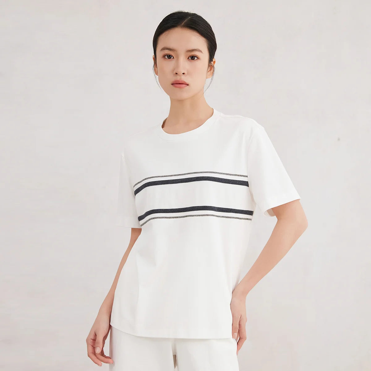 K3060X High Quality Luxury Women's Clothing 100% Cotton Short-Sleeved Round-Neck T-Shirt