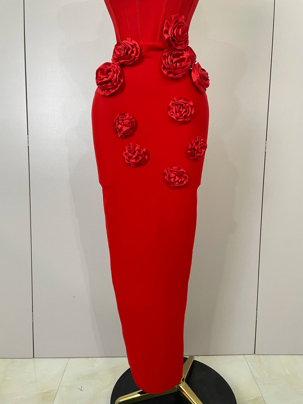 Newest Sexy Strapless Backless Red Flower Long Bandage Dress Women Celebirty Elegant Prom Evening Club Party Birthday Dresses