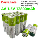 2025 High capacity 12800mAh USB AA 1.5V Li-ion Rechargeable Battery for Remote Control Mouse Electric Toy Battery + Type-C Cable