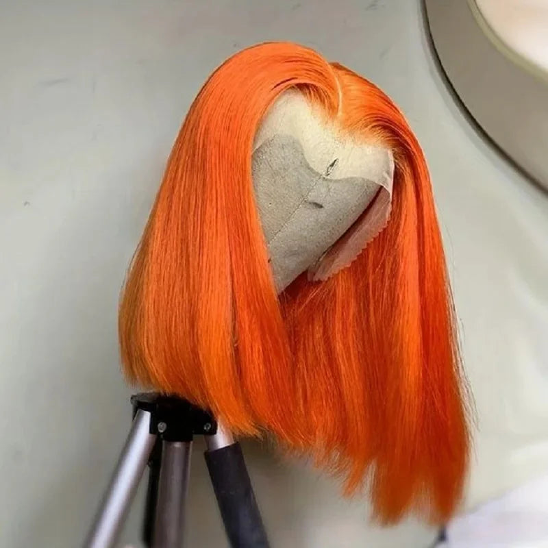13x4 Lace Front Short Bob Wig 350 Ginger Orange Color Straight