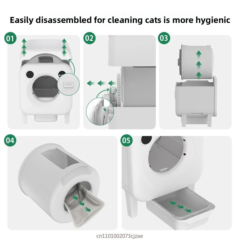 Smart low noise cat litter box with APP control and multi cat monitoring for indoor pet odor-free toilet