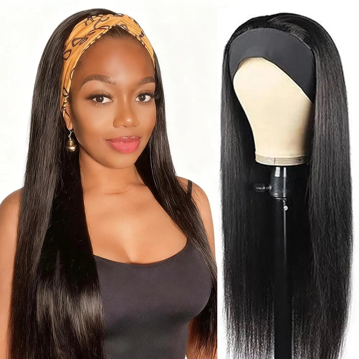 Headband Wigs Human Hair Deep Water Wave Human Hair Wigs 200% No Lace No Glue Machine Made Wig Beginner Friendly Curly Wigs