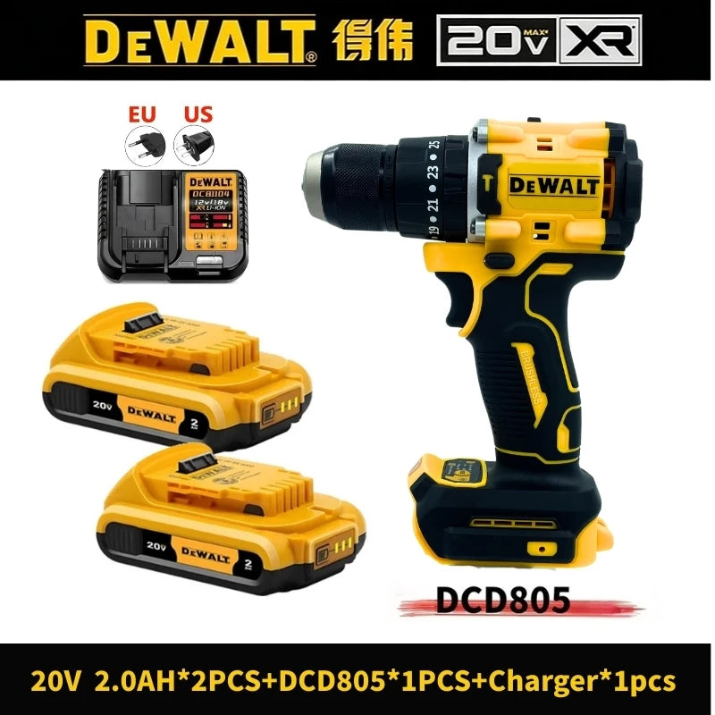 DEWALT DCD805 20V Power Tools, Brushless Impact Drill Cordless Electric Screwdriver, Optional 2Ah 6Ah Lithium Battery Tool Set