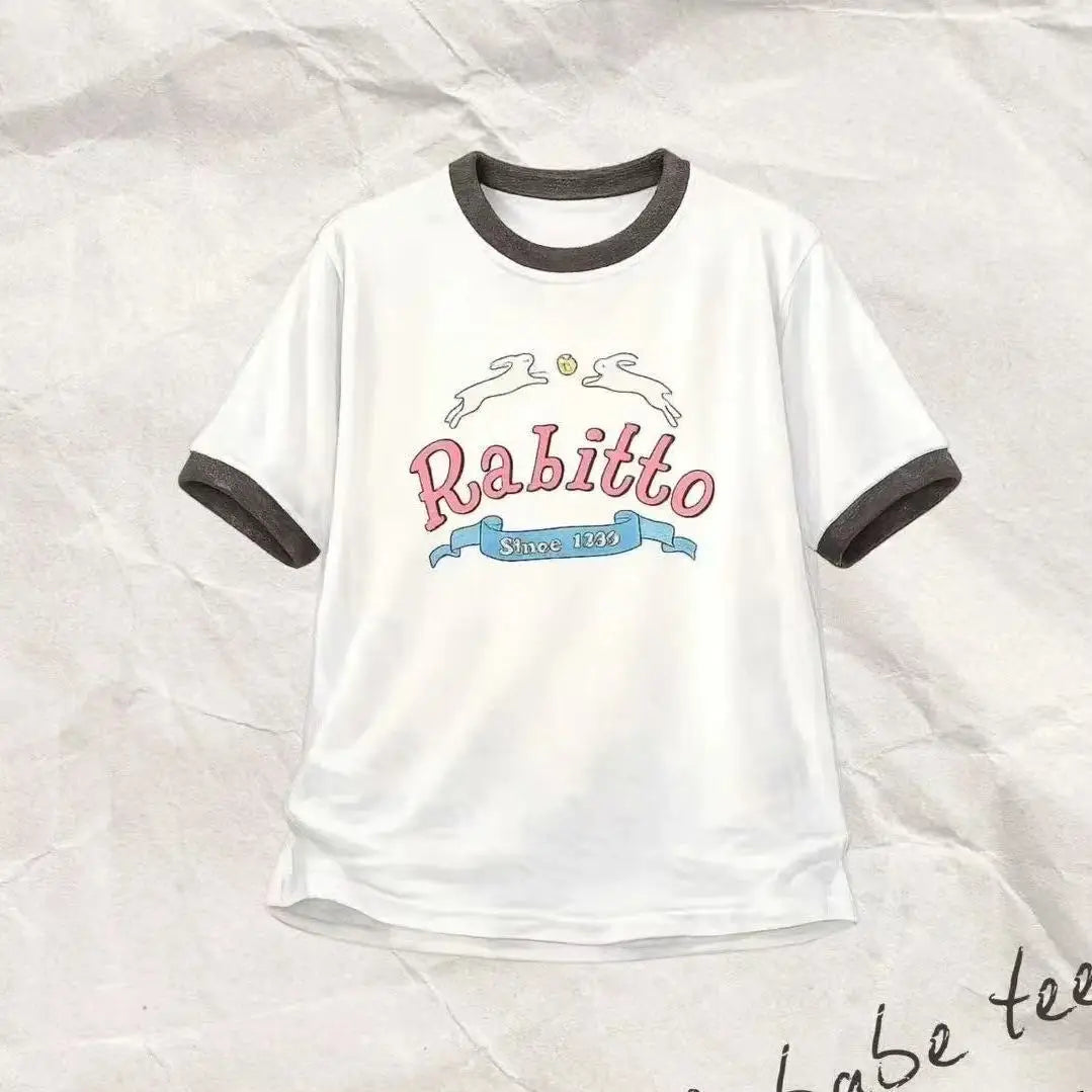 Hometown Romance LMSY Sonya Saranphat Same Top Color Blocked Border Printed Short Sleeved T-shirt Non-original Version