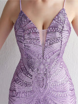 HBLL Women Strap Party Maxi Dress Sexy V Neck Evening Dress Celebrity Purple Sequin Dress Long Prom Formal Occasion Dress