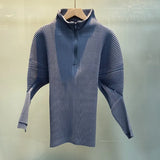 Miyake Casual Stand-up Collar Pullover Sweater Autumn and Winter New Solid Color Loose Pleated Long-sleeved Jacket Women