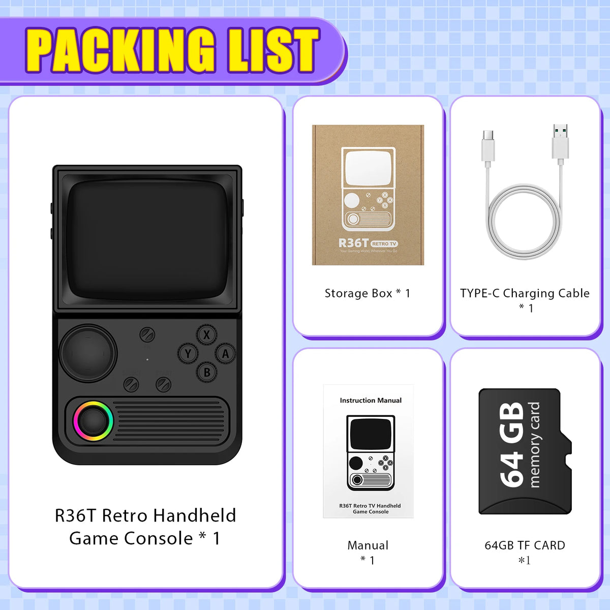 R36T Retro Handheld Game Console 22000+Game 3.5'' HD IPS Screen WI-FI Multiplayer 128G Portable Pocket Video Player Ship From US