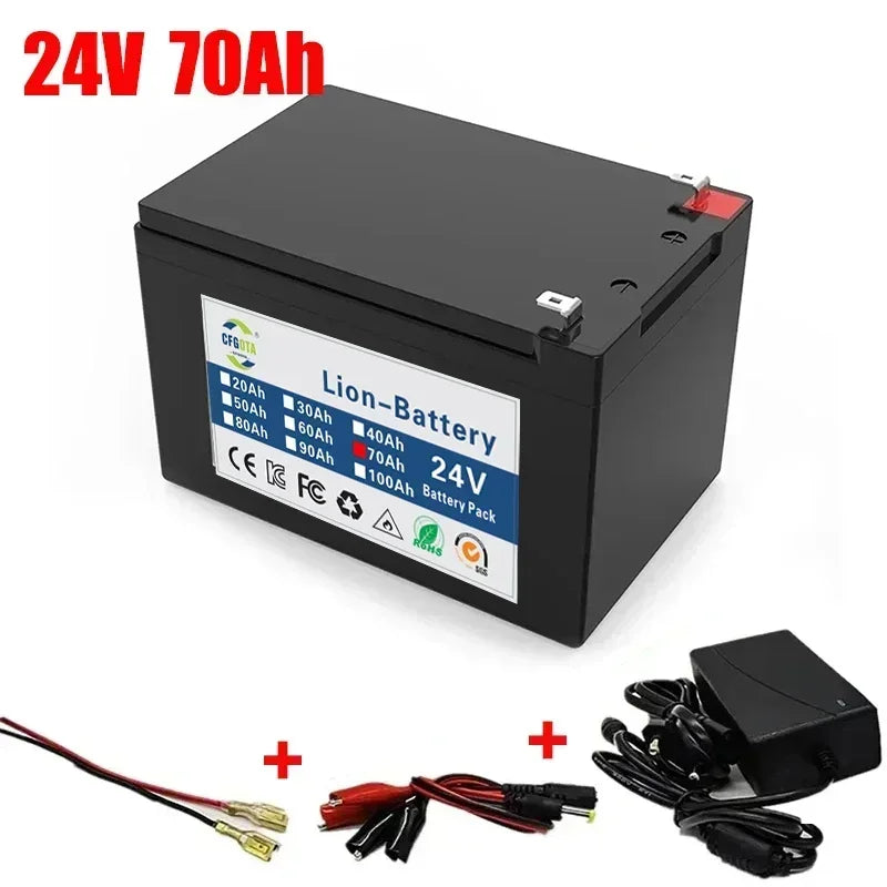 New 18650 24V 100Ah Lithium Ion Battery Pack,for Electric Vehicle Solar Storage Replacement Rechargeable Battery + Charger