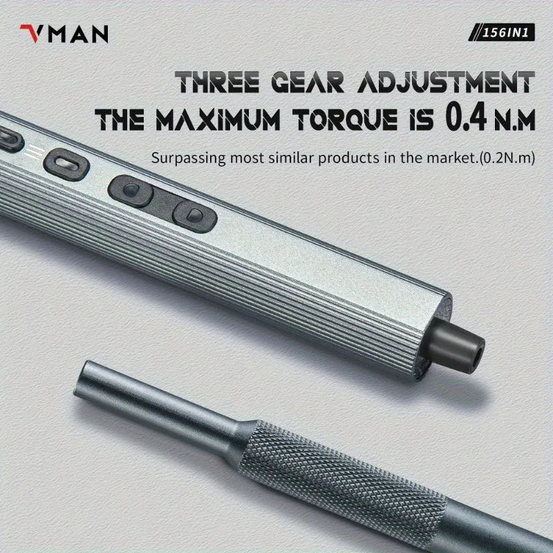 VMAN 156in1 Mini Electric Screwdriver Set Precision Repair Tools Magnetic Phillips Screw Driver Bits for iPhone PC Watch Camera