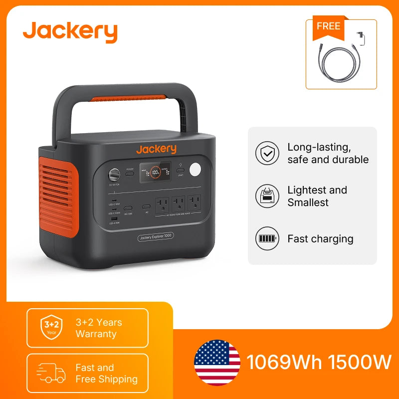 Jackery Explorer 1000 v2 Portable Power Station and 5M Extentsion Cord, Solar Compatible for Camping, RV, Emergencies