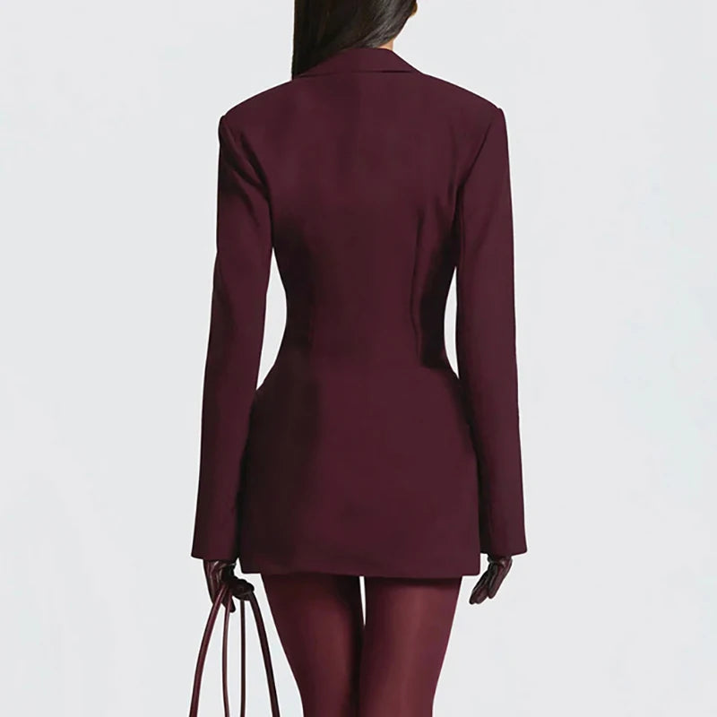 2025 Fashion Solid Color Mini Dress Autumn Winter Sexy Deep V Waist A-line Dress Women Elegant Temperament Pleated Evening Dress