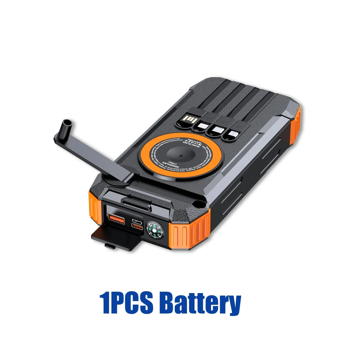 100000mAh Solar Power Bank Fast Wireless Charger Built-in Cable Hand Crank Portable External Battery Poverbank for iPhone