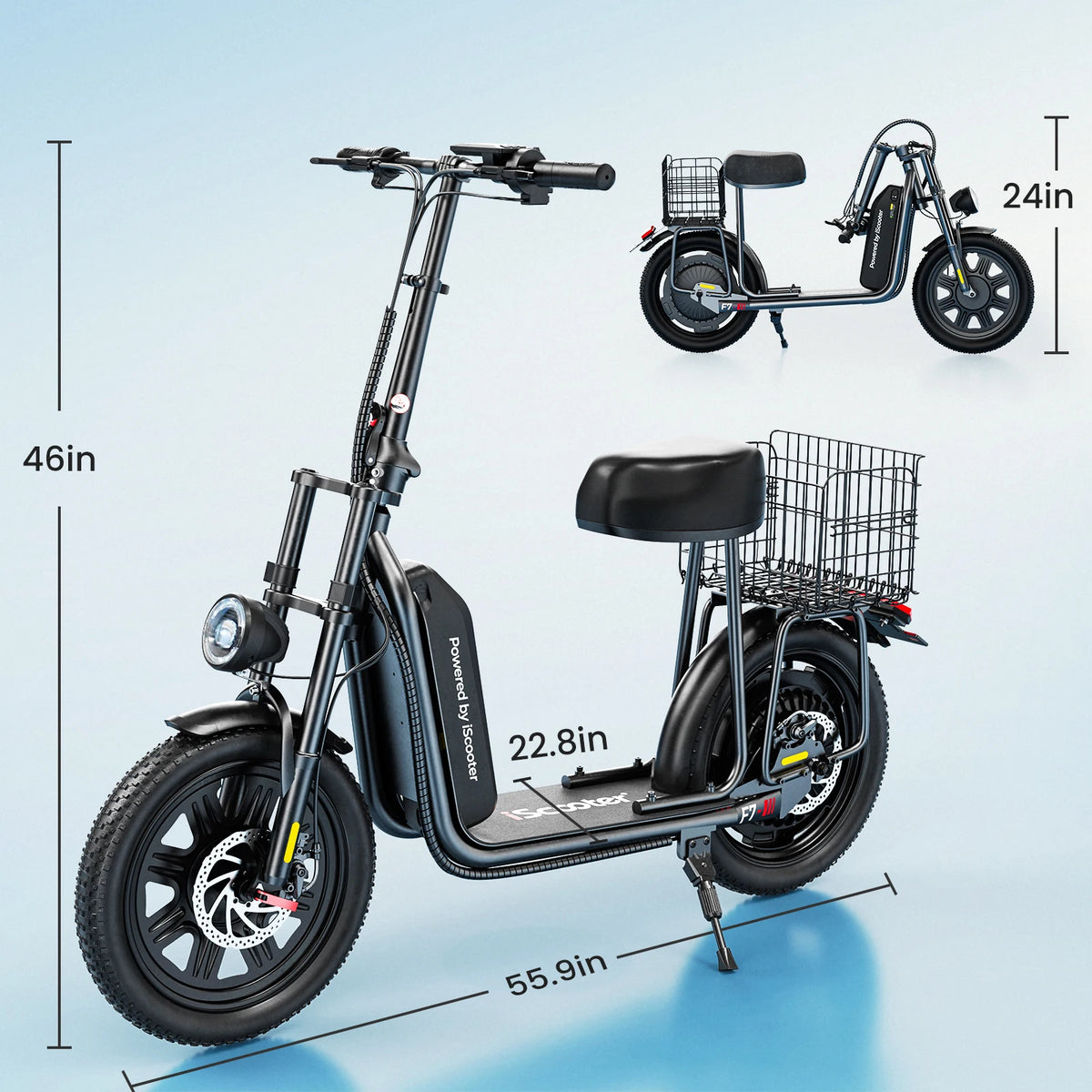 ISCOOTER F7 Adult Electric Scooter 1000W Motor E Scooter 16 Inch Tires All-Terrain E-Scooter 48V10.4AH Battery Electric Scooter