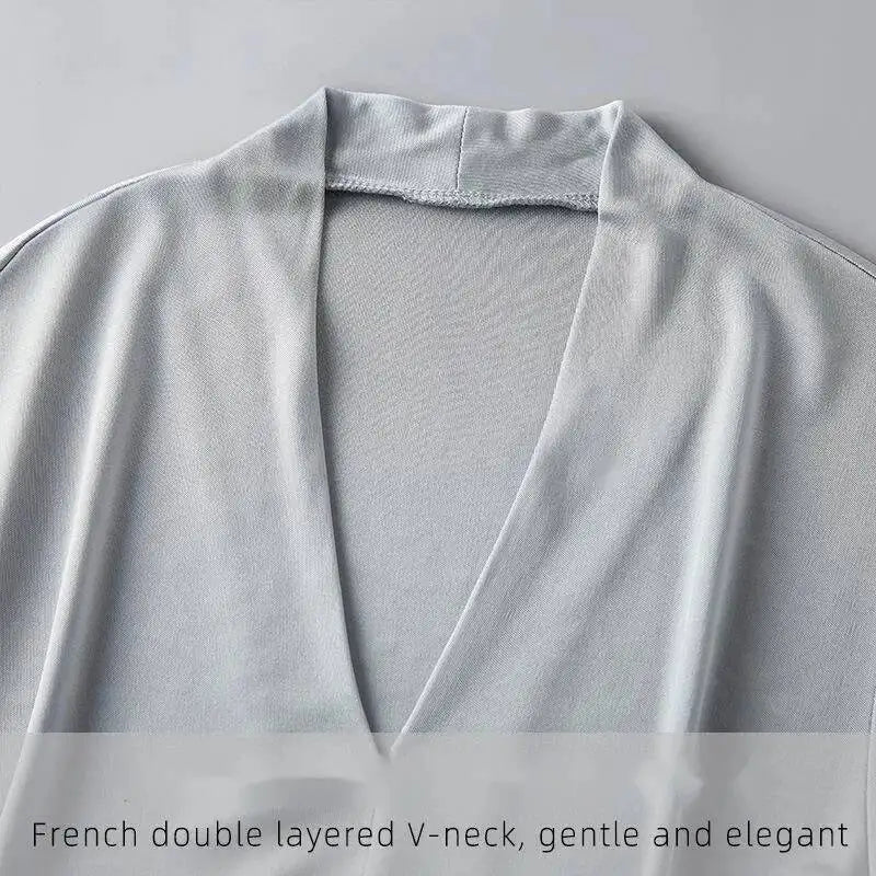 Summer Mulberry Silk Seamless T-shirt Women Double Layered V-neck Short Sleeve Soft Tops