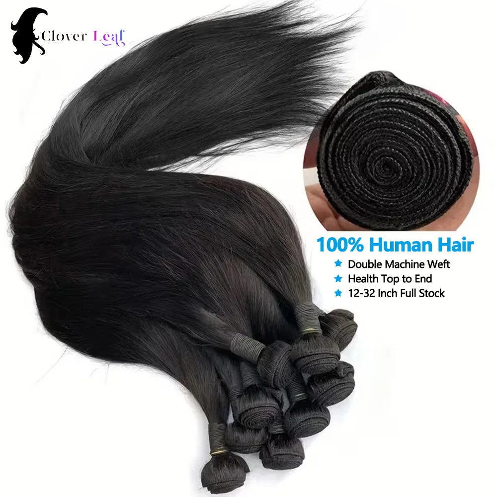 Straight Human Hair Bundles with frontal 13x4 Raw Hair Bundles 100% Human Hair Extensions Weave 3 Bundles with 13x4/6 HD Frontal