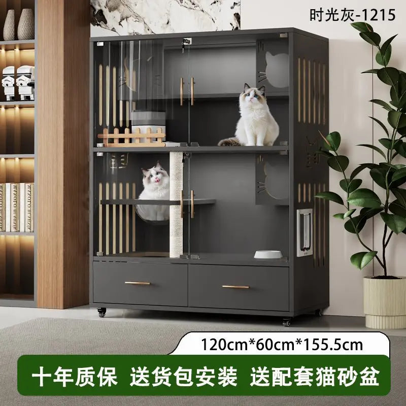 Cat nest cat villa solid wood household indoor litter box with toilet integrated cabinet luxury large cat house
