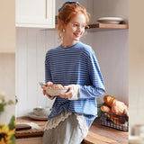 LOUIS YAO Contrast Colors Women's T-Shirts 2025 Autumn Striped Lace Long Sleeve Tees Slightly Stretchy Round Neck Casual Tops