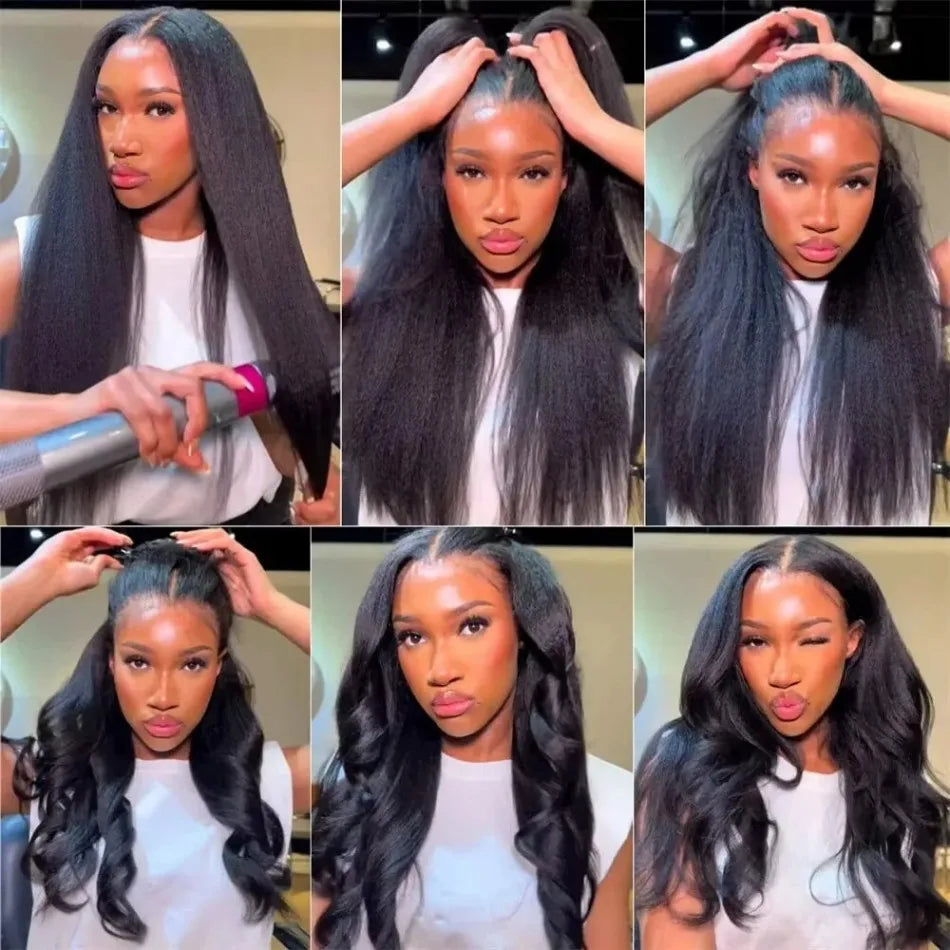 Kinky Straight Human Hair Wigs 360 Lace Front Wig Invisible Strap HD Pre Plucked Brazilian Hair 360 Full Lace Wig For Women 40In